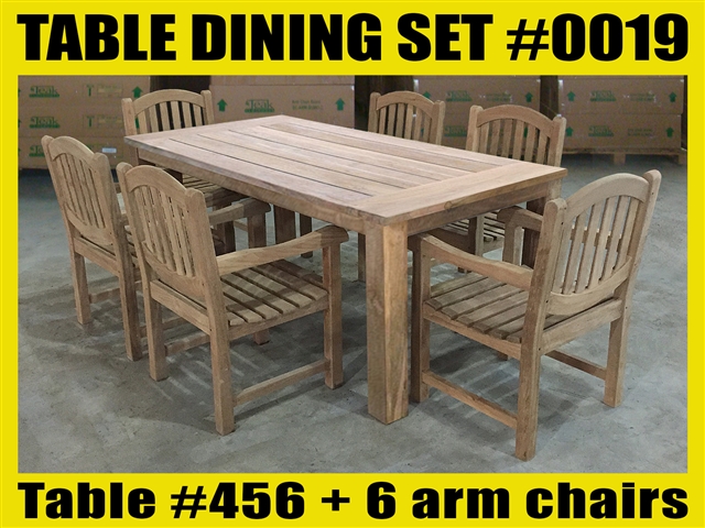 Reclaimed 79" Teak Table SET #0019 w/ 6 Manchester Arm Chairs