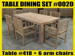 Reclaimed 79" Teak Table SET #0020 w/ 6 Manchester Arm Chairs