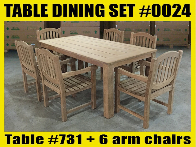 Reclaimed 87" Teak Table SET #0024 w/ 6 Manchester Arm Chairs