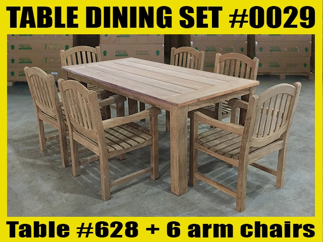 Reclaimed 87" Teak Table SET #0029 w/ 6 Manchester Arm Chairs