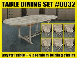 Gayatri Oval Extension Teak Table 180cm x 100cm - Extendable To 240cm SET #0032 w/ 6 Shelia Premium FGolding Chairs