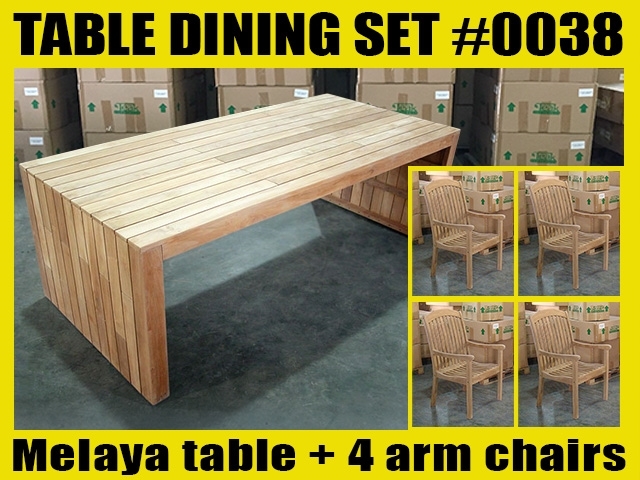 Melaya Rectangle Teak Table 220 x 100cm (87"x39") SET #0038 W/ 4 Sanur Arm Chairs