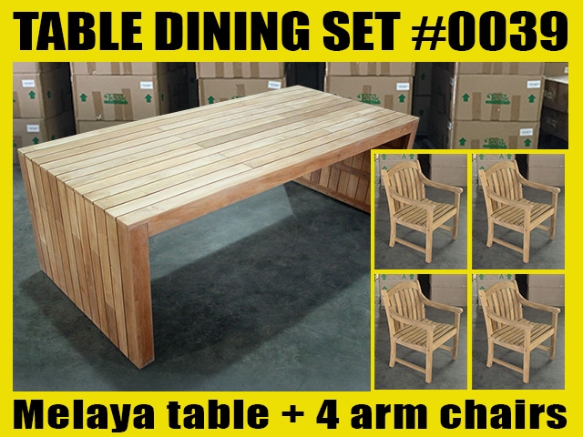 Melaya Rectangle Teak Table 220 x 100cm (87"x39") SET #0039 W/ 4 Sulawesi Arm Chairs