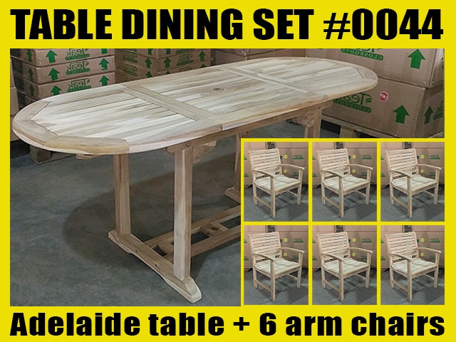 Adelaide Oval Extension Teak Table 120cm x 70cm - Extendable To 180cm SET #0044 w/ 6 Palu Arm Chairs