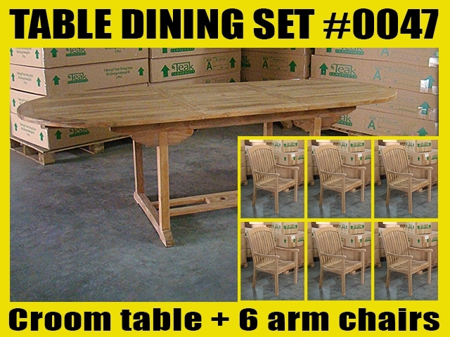 Croom Oval Extension Teak Table 180cm x 100cm - Extendable To 240cm SET #0047 w/ 6 Sanur Arm Chairs