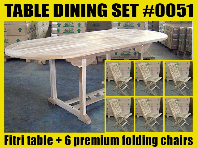 Fitri Oval Extension Teak Table 160cm x 90cm - Extendable To 210cm SET #0051 w/ 6 Shelia Premium Folding Chairs