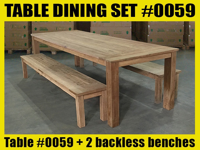 Reclaimed 102" Teak Table SET #0059 w/ 2 Banckless Benches