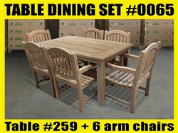 Reclaimed 63" Teak Table SET #0065 w/ 6 Manchester Arm Chairs