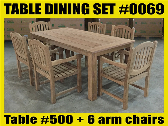 Reclaimed 79" Teak Table SET #0069 w/ 6 Manchester Arm Chairs