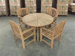 120cm/47" Komodo Teak Round Table SET w/ 4 Manchester Arm Chairs