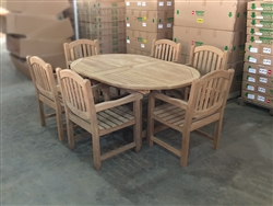 Kalimantan Oval Double Extension Teak Table 180cm Regular To 240cm w/ Extension x 120cm Width Set w/ 6 Manchester Arm Chairs