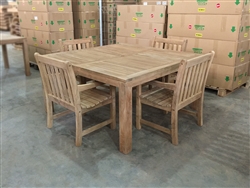 150cm/59" Rinjani Teak Square Table set w/ 4 Solo Arm Chairs