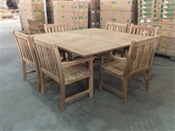 160cm/63" Sulawesi Teak Square Table set w/ 6 Solo Arm Chairs