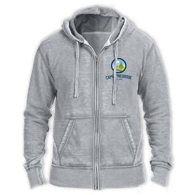 Vintage Fleece Hoodie made of 7 oz. blend of cotton/polyester burnout. Printed with Camp Pinebrook logo left chest.