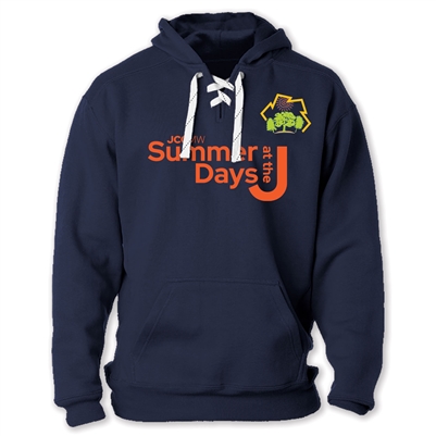 Sport Lace Hoodie made of 10 oz. blend of ringspun cotton/polyester. Printed with Summer Days at the J logo on the left chest and Summer Days at the J wordmark across the chest.