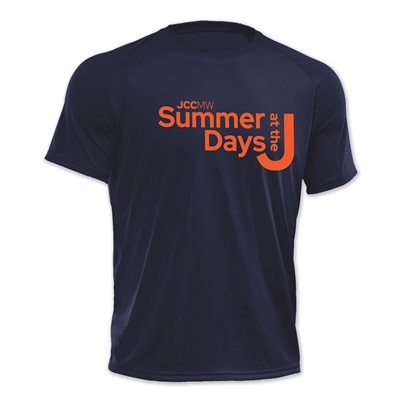 Performance t-shirt made of 100% polyester moisture wicking and odor resistant fabric. Printed with Summer Days at the J  word mark.