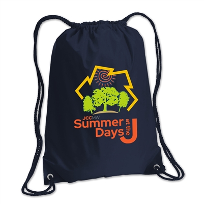 210-denier polyester cinch backpack. Printed with Summer Days at the J logo.