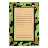 Camouflaged themed stationery for camp.