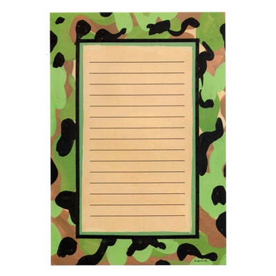Camouflaged themed stationery for camp.