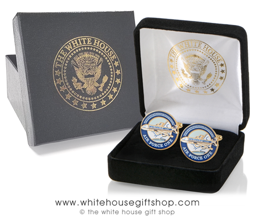 Air Force One Custom Cufflinks, 24K Gold Finished, Custom Presentation Case