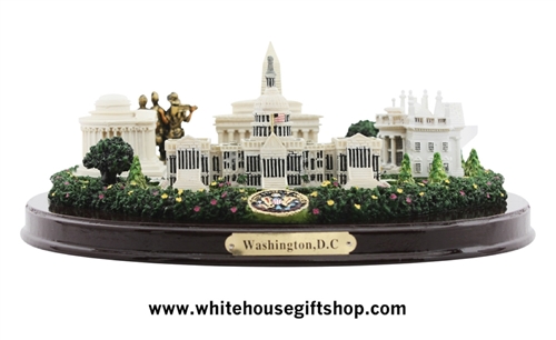 Washington D.C. Panorama Model, White House, Capitol, Jefferson, Vietnam, Lincoln Memorials, Vietnam Memorial, Desk Top Display, wood base, large 9 inch by 5 inch from official White House Gift Shop, Est. 1946.