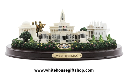 Washington D.C. Panorama Desk Model, Medium Size, 8 inches wide, Capitol, White House, Washington Monument, Jefferson Memorial, Lincoln Memorial, Presidential Seal, from Official White House Gift Shop Est. 1946.