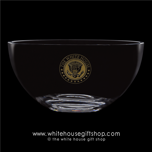 Gold Seal of the President elegant  Crystal Glass White House Dining Room Bowl from the Official White House Gift Shop Presidential glassware collection, upscale, hand blown, premium crystal gift ware with deep, permanent etching, authentic , original.