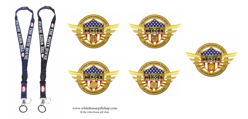 Doctors, Nurses, Essential Workers, Scientists Heroes of COVID-19, 4 Gold Pins for Lanyard, Uniform, or Lapel. Designed by graphic artist Anthony F. Giannini for the original Secret Service White House Gift Shop.