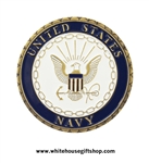 U.S.N. Navy Challenge coin, brass and enamel Challenge Coins, plastic case, Navy Seal, Engravable, 1.5" diameter, from Original Official White House Gift Shop since 1946, started by the Secret Service from Presidential Order.