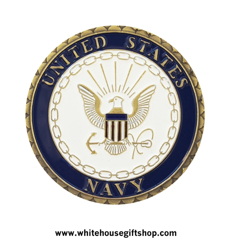 U.S.N. Navy Challenge coin, brass and enamel Challenge Coins, plastic case, Navy Seal, Engravable, 1.5" diameter, from Original Official White House Gift Shop since 1946, started by the Secret Service from Presidential Order.