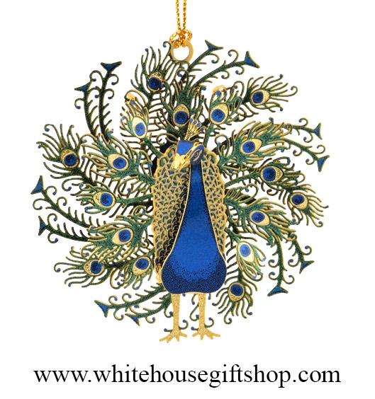 Peacock Ornament, 24KT Gold Finished, Three Dimensional, Beautiful Nature &  Bird Ornament, Handmade in the USA, White House Gift Shop Gold Gift Box