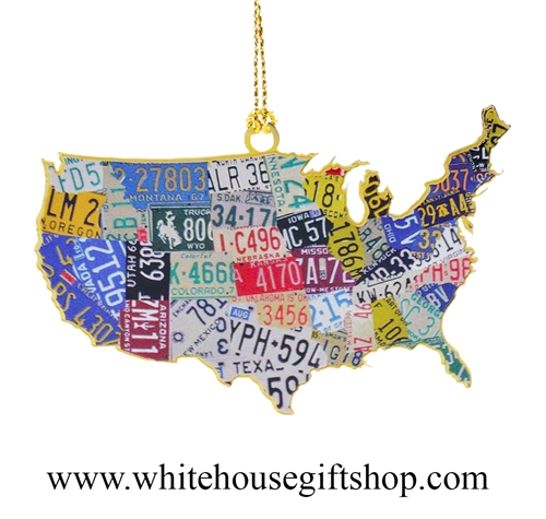 USA License Plate Map White House Gift Shop Ornament