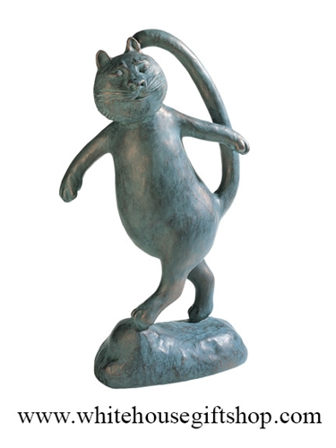 Cat's Meow 8" Bronze Patina Verdigris Whimsical Statue, Quality Finish