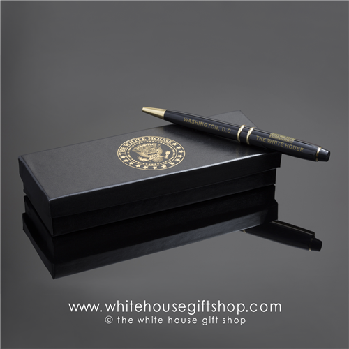 The White House Pen with Architecture and Display Box from Official White House Gift Shop Established by Presidential Order and Members of United States Secret Service.  Complete Presidents Pen Collection from Washington to Trump.