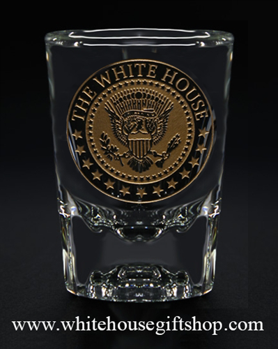 Presidential White HouseSeal Gold Etched Shot Glass  custom from The Official White House Gift Shop since 1946, from the Presidential glass collection, Washington D.C.