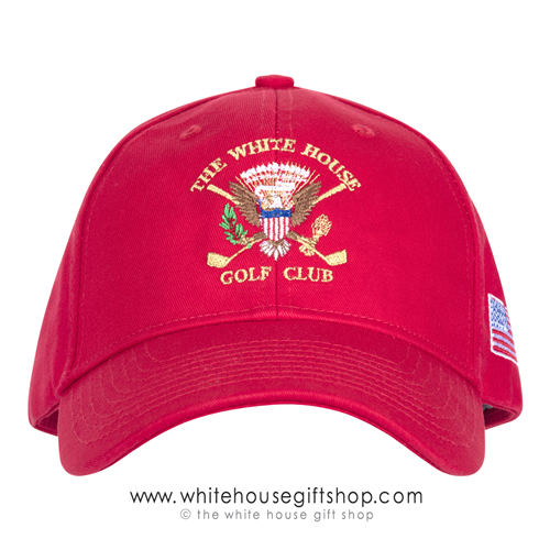 White House Golf Club Hat, Made in America Cap, Red,  Custom Embroidered