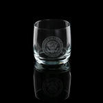 Air Force One Presidential glass set, White House glassware collection, quality the rocks style glasses, clear etched, made in the USA, lead free, dishwasher safe, Eagle Seal of the President, from official White House Gift Shop since 1946