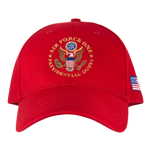 cap baseball hat made in america made in USA air force one presidential guest from official white house gift shop United States flag embroidered on side 100 cotton structured red velcro adjustment