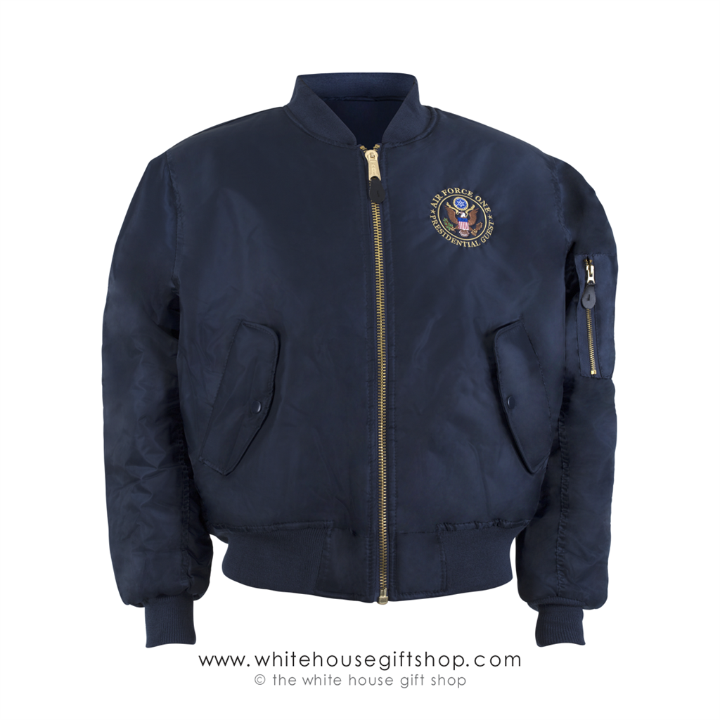 Air Force One President's Guest MA-1 Navy Blue Bomber Style Flight Jacket  from the Only Original Official White House Gift Shop. Est. 1946 by  Permanent Memorandum of President Harry S. Truman and
