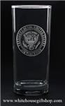 Air Force One Presidential Eagle Seal, clear etched tall glass set, 8 oz glasses, made in the USA, lead free glass, chip resistant rim, dishwasher safe,permanently etched with elegant White House Seal from the official White House Gift Shop since 1946