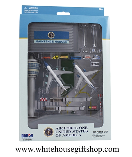 Daron United States of America Air Force One Airport with Maintenance Hangar Playset, Diecast Metal and Plastic Parts, Plane, Signs & More
