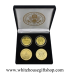 Coins, The White House & United States Capitol Building, Great Seal on Reverse of Coins, 4 Coin Set, Blue & Gold Capitol & Gold Capitol Coins Front & Reverse,Black Velvet Display and Presentation Case, 1.5" Diameter