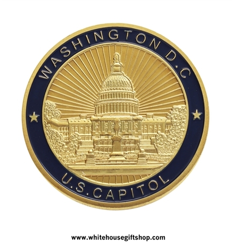 Coins, United States Capitol Building, Blue and Gold, Great Seal on Reverse, QUANTITY DISCOUNT FOR 25, 1.5" Diameter Coins, Protective Capsule