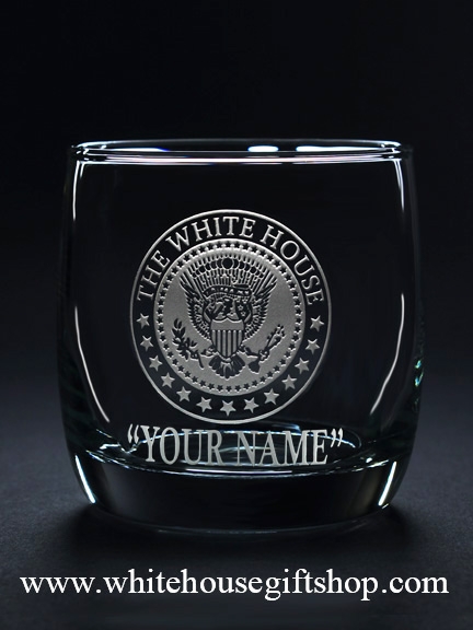 tall glasses, White House Eagle Seal, with Presidential Seal in Center,  clear permanent etch in lead free glassware, made in the USA, American made  White House gifts, from the official White House