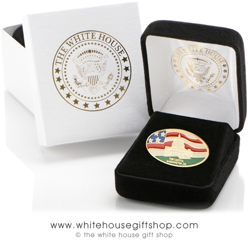 United States Capitol Building Visitor Style Lapel Pin, Perfectly Baked Enamels with Protective Finish on Brass
