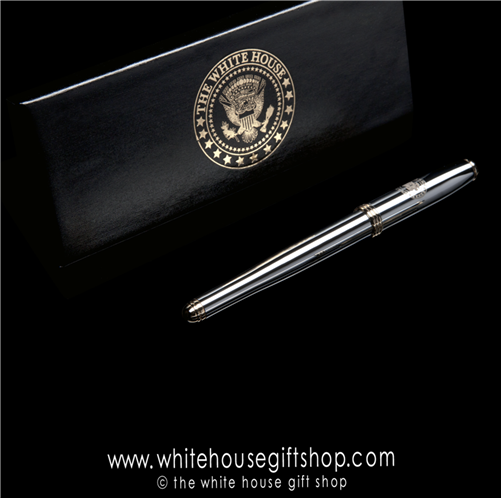 White House Seal Presidential  chrome and gold roller ball pen in presentation box from White House Gift Shop