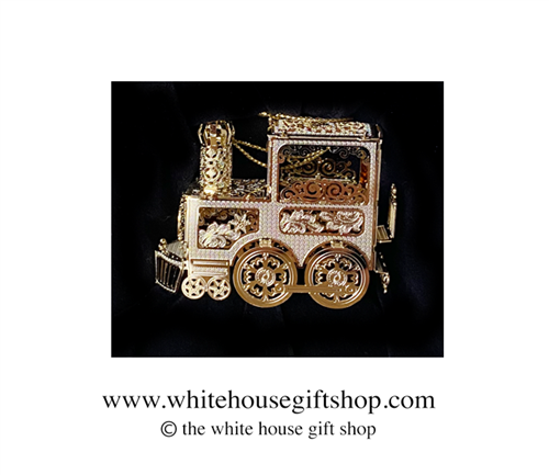 White House Presidential Christmas Train ornament, Made in USA, 24 K gold finish.