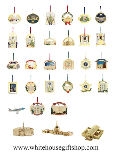 Complete Official White House Ornaments Collection from the White House Gift Shop. See also White House Historical Association Ornaments Available.