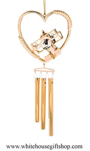 Gold Aeroplane Heart Chime Ornament with SwarovskiÂ® Crystals