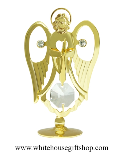 Gold Angel Holding a Candle Table Top Display with SwarovskiÂ® Crystals